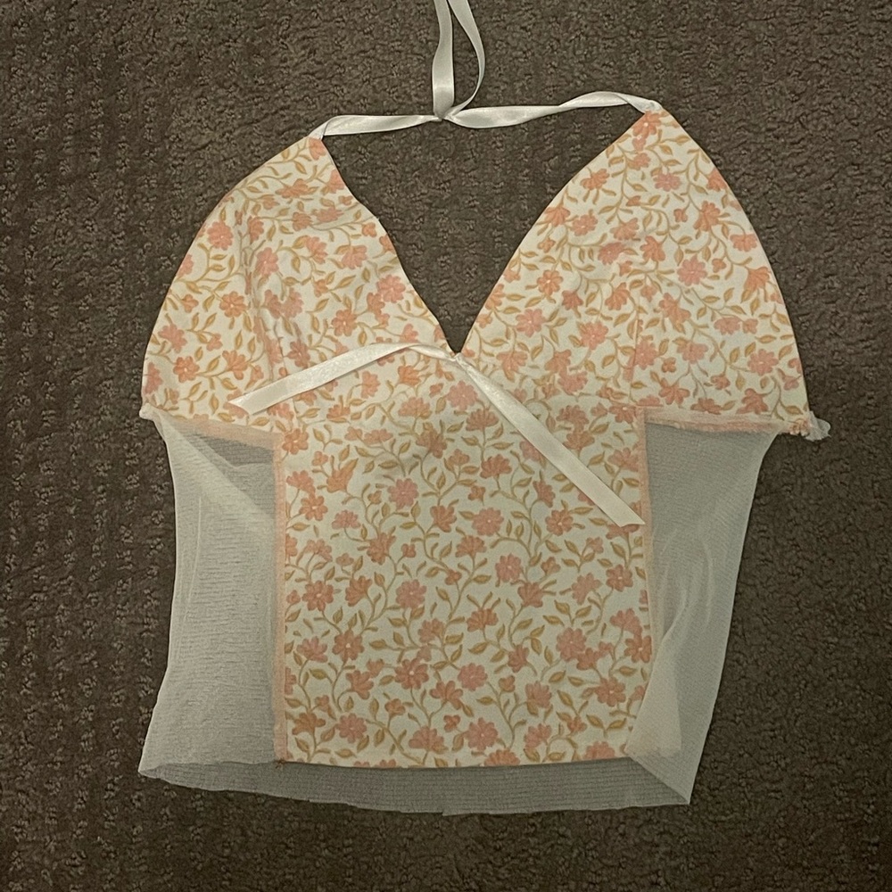 floral and mesh size small halter top
